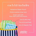 First Period Pinkie Prep - Pouch with 4 Ultra Thin Organic Cotton Topsheet Pads - Mini, Small and Regular Size Pads with Wings - Grab-n-Go Period Travel Kit - Fragrance and Chlorine-Free