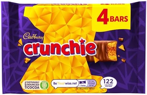 Original Cadbury Crunchie Chocolate Bar Pack, Candy Imported From The UK England The Best Of British Honey Comb Coated In Chocolate Crunchie Bar