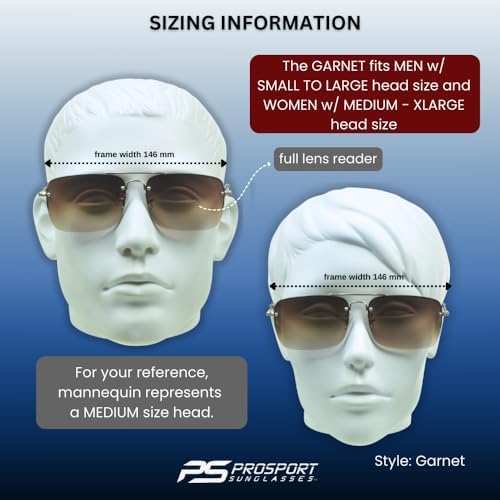 proSPORT Sunglasses Readers Full Lens Square Aviator Rimless Metal Silver Gold Gradient Grey Brown Tint Men Women NOT BIFOCAL
