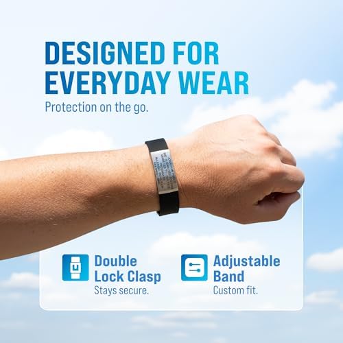Universal Medical Data Emergency Alert Bracelet for Women & Men – 6-Line Custom Laser Engraved, Silicone Medical Alert Bracelet - Mothers Day Gifts Health Bracelet, Emergency Card & PHR Access – Black