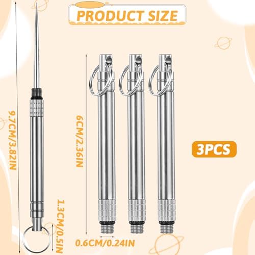3 Pcs Portable Mini Titanium Toothpicks Holder, Stainless Steel Metal Toothpicks Reusable Toothpick Pocket Toothpick with Keychain for Picnic Camping Traveling Home Outdoor (Silver)