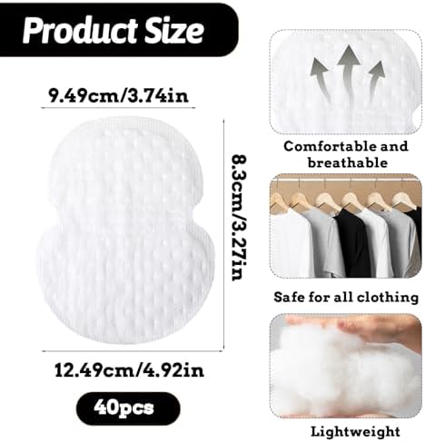 Armpit Sweat Pads, 40 Pcs Anti Sweat Underarm Pad Disposable Underboob Sweats Pads Comfortable Arm Pit Sweats Guards Sweatss Block for Sweating Women Mens Bras Outdoor Work Meeting (White)