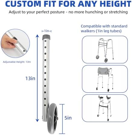 Walker aid Replacement Heavy-Duty Aluminum Caster Wheels with Non-Slip Foot Pads, Suitable for Standard Walker aid, Indoor and Outdoor Use (Gray-Black, 12 x 5 inches)