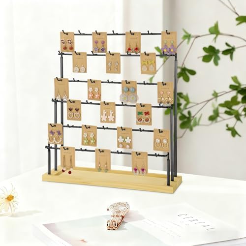Jewelry Display for Vendors,6 Tiers 42 Hooks Earring Rack Display Holder Stand, Earring Organizer Holder for Necklaces Rings Bracelets Keychains,Jewelry Display for Selling with Earrings Cards-Black