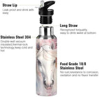 Horse Cherry Blossom Girls Water Bottle Insulated Sports Vacuum Stainless Steel Mug with Straw Lid & Handle 20 oz