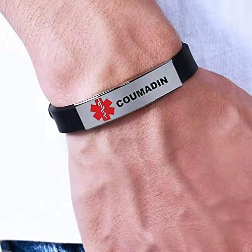 KunBead Medical Alert Bracelets for Women Adjustable Stainless Steel Silicone Emergency Awareness Medical ID Bracelet Wristband