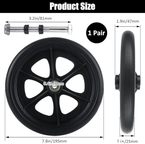 2 Pcs Walker Wheels Replacement 8 Inch Solid Wheelchair Front Wheels, Anti-Slip Rollator Replacement Wheels for Wheelchairs, Rollators, Walkers
