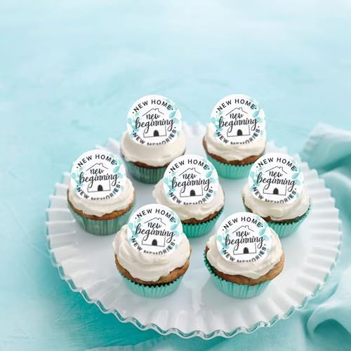 40Pcs Circle Edible Greenary Home Sweet Home Cupcake Toppers New Home New Beginning Cupcake Picks New Memories Drink Toppers for Housewarming Party Cupcake Decorations