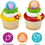DecoPac Peppa Pig Siblings Rings, Cupcake Decorations Featuring Peppa and George, Blue and Yellow 3D Food Safe Cake Toppers – 24 Pack