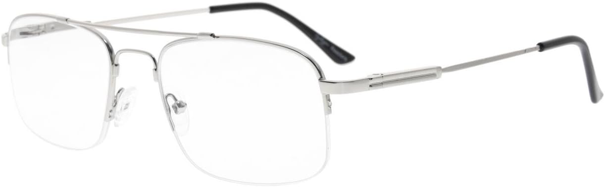 Eyekepper Half-Rim Womens Reading Glasses Memory Titanium Bendable Mens Readers (Silver,+1.75)