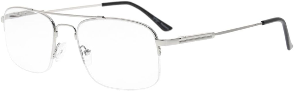 Eyekepper Half-Rim Womens Reading Glasses Memory Titanium Bendable Mens Readers (Silver,+0.50)