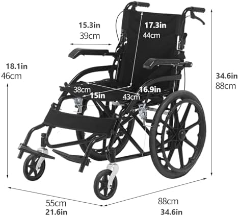 EYPKPL Safety Wheelchair Carbon Steel Transport Chair with Dual Brakes Wheelchairs Foldable Armrests Transport Wheelchairs Wheelchair Easy to Use Easy to Carry
