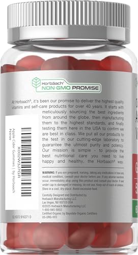 Horbäach Organic Apple Cider Vinegar Gummies | 60 Gummies | Vegan, Non-GMO & Gluten-Free Supplement | USDA Organic ACV | Apple Flavor