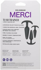 Doc Johnson Merci - Tush Trainer - 3 Piece Silicone Set - Medium, Large, Extra Large - Curved Base for Comfort - for Adults Only, Black