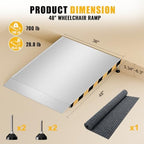 Aluminum Threshold Ramp for Doorways, Adjustable 3.34" to 6.3" Rise, 48" Portable Wheelchair Walker Ramp for Home with Adjustable Leveling Feet and Non-Slip Door Mat, for Steps, Curbs and Entryways