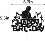 Dj Disco Happy Birthday Cake Topper Black Glitter Music Rock Disco Hip Hop Cake Decoration Carnival party Unisex adult Theme Birthday Party Supplies