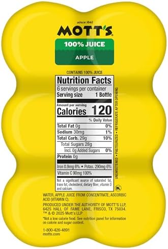Mott's 100% Original Apple Juice, 8 fl oz bottles, 6 pack