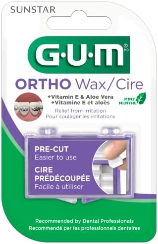 GUM Orthodontic Wax for Braces and Dental Devices - Soothing Dental Wax with Vitamin E and Aloe Vera - Clear Color and Refreshing Mint Flavor (Pack of 6)