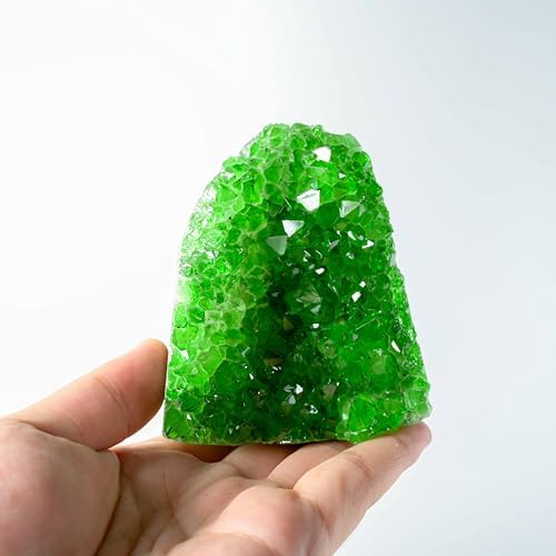 200-700g Selected Raw Geode Quartz Cluster Home Feng Shui Ornaments Energy Stone Healing Tools Meditation Feng Shui Decoration,Stone Display Piece, Mineral Specimen (Green, 200-300g)