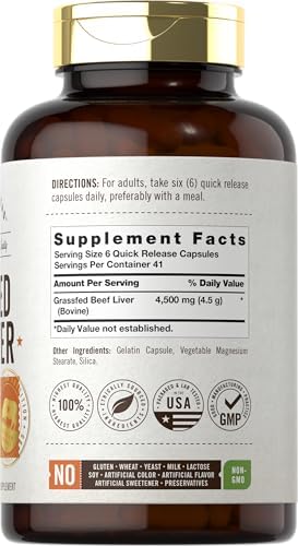 Carlyle Grass Fed Beef Liver Capsules | 4500mg | 250 Count | Desiccated Supplement | Non-GMO, Gluten Free | by Herbage Farmstead