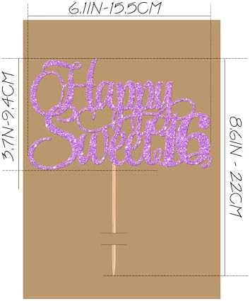 Happy Sweet 16 Cake Topper - Glitter Purple 16th Birthday Cake Decorations, Sixteen Year Old Cake Smash Decor, Happy Sweet 16 Sign Cake Top Photo Booth Props (Purple), S16-all