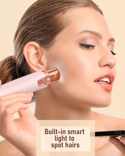 Eyebrow Trimmer Facial Hair Removal for Women: 2 in 1 Rechargeable Facial Hair Remover & Eyebrow Razor, Electric Painless Face Shaver for Women with LED Light for Eye brow, Lips & Face