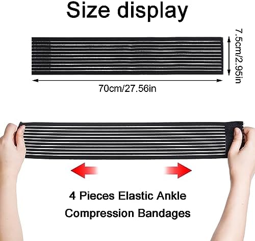 Rbenxia 4 Pieces of Black Elastic Ankle Compression Bandage Adjustable Ankle Strap Heel Brace Wraps Breathable Ankle Band for Stabilising Ligament, Joint Pain, Sport (70 cm)