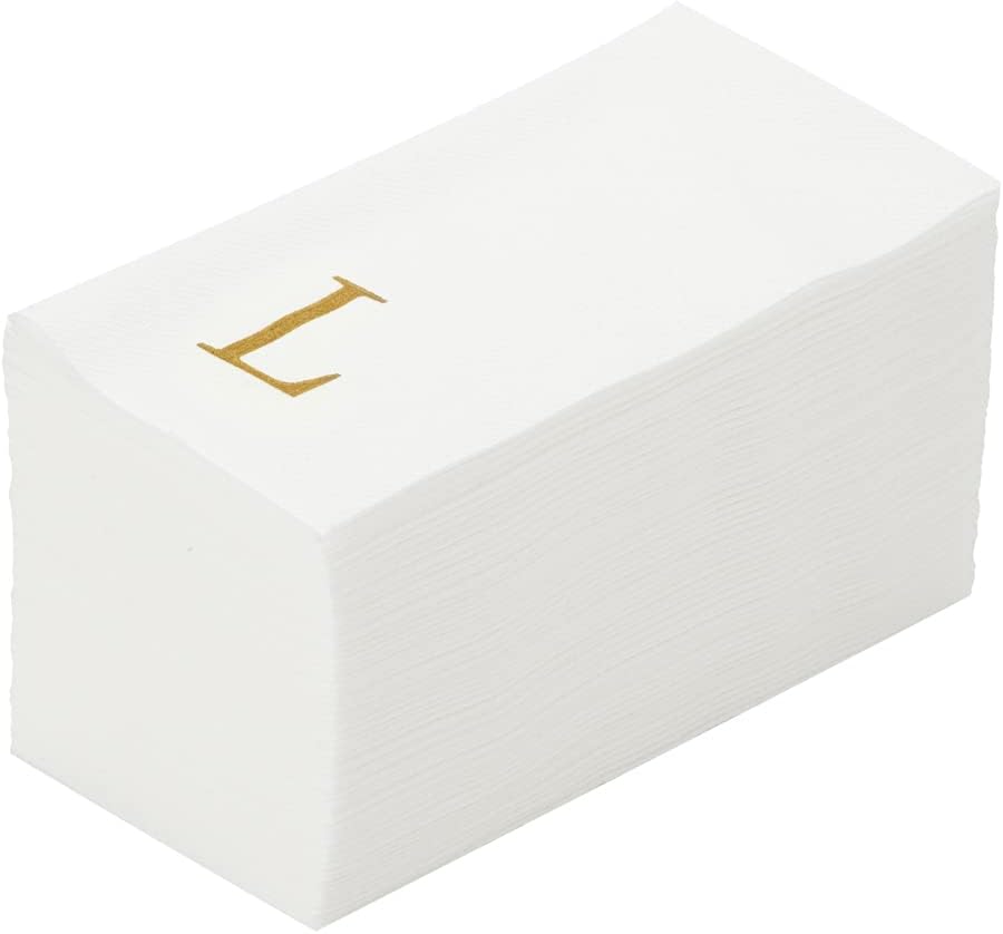 Luxenap 15.8 X 7.9 Inch Linen-Feel Guest Towels, 50 Lettered Hand Towels - Gold Letter 'L', Sans Serif Font, White Paper Dinner Napkins, airlaid, For Restrooms And Tables