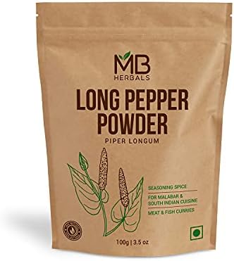 MB Herbals Long Pepper Powder 100g (3.5oz) | Piper longum | Seasoning for Meat Fish Malabar & South Indian Curries | Strong Aroma & Hotter than Black Pepper