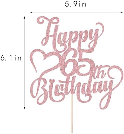 Rose gold Glitter Happy 65th Birthday Cake Topper - 65 Anniversary/Birthday - Hello 65, Cheers to 65 Years,65 & Fabulous Cake Topper Party Decoration