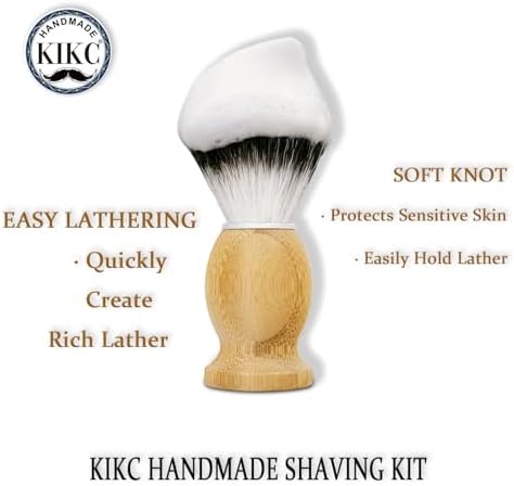 KIKC Hand Crafted Shaving Brush for Vegans, Synthetic Hair Bristle for Wet Shave, Comfortable Bamboo Handle, Best Gift for Bearded Man
