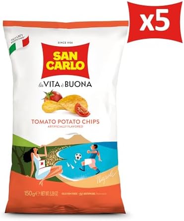 San Carlo Multi Pack 5X Tomato n°1 Italian Potato Chips - 150gr - for Snacking Bliss