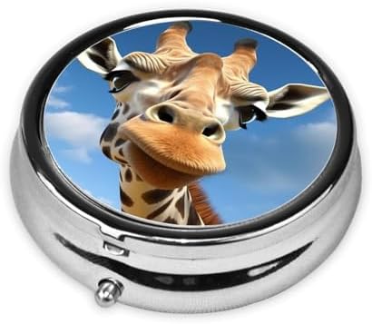 Funny Giraffe Pill Box 3 Compartment Pill Case for Purse & Pocket Cute Pill Organizer with Mirror Portable Travel Pillbox Metal Round Medicine Organizer Unique Gift