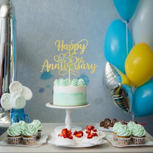 golden Glitter Happy 35th Anniversary Cake Toppers - Wedding Anniversary Party Decorations,35th anniversary cake topper, Company Anniversary Party, 35th Birthday Party Selected Decorations (35th)