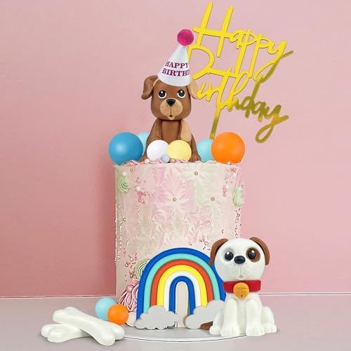28 PCS Dog Cake Topper Cute Dogs Clay Figurines Ball Cake Toppers for Dog Theme Birthday Party Supplies Pet Baby Shower Decor