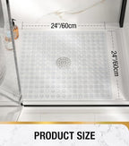 HITSLAM Non Slip Shower Stall Mat with Center Drain Hole, Diamond Textured PVC Bath Mat for Inside Shower, Machine Washable, Strong Suction Cups for Bathroom Bathtub Mat, 24x24 Inch, Clear