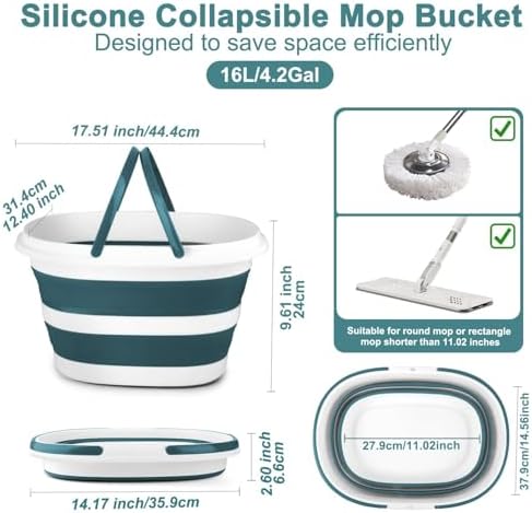 Collapsible Bucket for Cleaning, 4.2 Gallons Mop Bucket with Handle for Floor Window Car Washing, Silicone Ice Buckets for Parties Camping Fishing Beach, RV Laundry Storage Household Cleaning Supplies