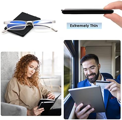 SKYOAK Evolved Folding Reading Glasses For Women Men Blue Light Blocking Anti UV Eyestrain Foldable Portable Compact Readers with Flat Hard Case Pocket Computer glasses 1.5 CLEAR