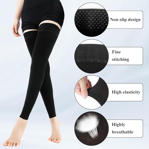 Medical Thigh High Compression Socks,for Women & Men,20-30 MmHg Support Stockings Varicose Veins Compression,Leg Sleeves Footless Hose Legs Open Toe for Relief Shin Splints,Edema,Swelling