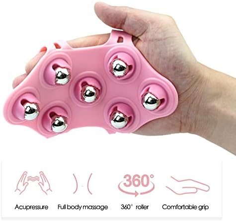 Glove Massager Palm Shaped Hand Massage Manual 7 360-degree-roller Mental Roller Ball﻿ Pink