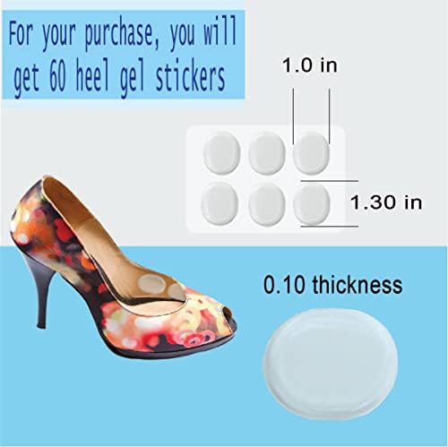 (60 Count) Heel Gel Stickers - Shoe Insert Pads - Adhesive Silicone Gel Soft Spot Pad - Blister Prevention - Heel Cushion Inserts for Loose Shoes - Shoe Pads for Loose Shoe, Heel Slipping, Rubbing