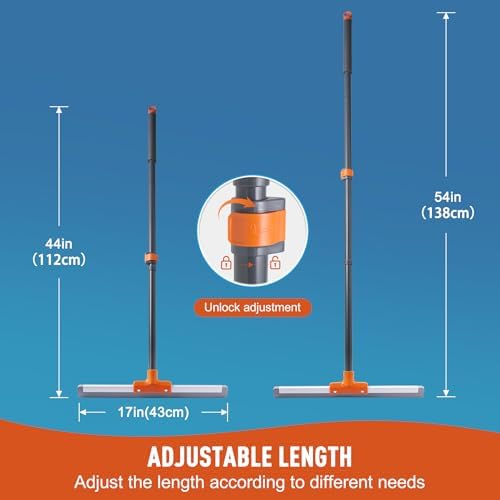 CLEANHOME Rubber Floor Squeegee for Concrete Floor, Tile Floor, Metal Aluminium Heavy Duty Garage Shower Floor Squeegee Broom for Removing Water, Commercial Scrubber Mop with Extendable Long Handle
