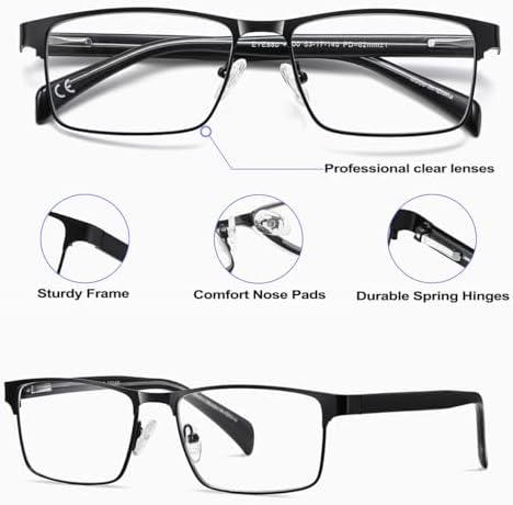 EYECEDAR 4-Pack Reading Glasses for Men Black Frame Adjustable Metal Spring Hinges Eyeglasses Readers for Men 1.50