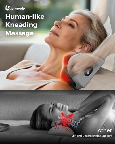 Upgraded 3-in-1 Neck Massager Pillow with Heat, Portable Cordless Neck Massager for Pain Relief Deep Tissue, Rechargeable Pillow Massager for Neck & Shoulder Relaxation at Home/Office/Travel