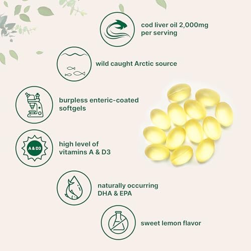 Cod Liver Oil 2,000mg Per Serving, 360 Softgels | Burpless Lemon Flavored – Rich in Omega 3, Vitamins A & D3, EPA, DHA | Wild Caught Arctic Deep Sea Fish | Heart, Brain, & Immune Supplement