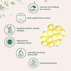 Cod Liver Oil 2,000mg Per Serving, 360 Softgels | Burpless Lemon Flavored – Rich in Omega 3, Vitamins A & D3, EPA, DHA | Wild Caught Arctic Deep Sea Fish | Heart, Brain, & Immune Supplement