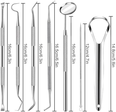 7pcs Dental Tools, Dental Pick Teeth Cleaning Tools Hygiene Kit, Professional Stainless Steel Tooth Scraper Plaque Tartar Cleaner - with Case, Personal Using, Pets - Teeth Cleaning Kit