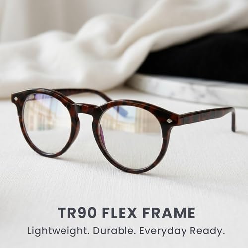 2SeeLife Large Round TR-90 Reading Glasses for Men & Women – Medium-Large Fit, Durable, Spring Hinges, Blue Light Readers, Brown Tortoise, +3.00