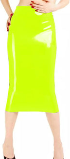 JXUN Knee Length Lady Skirt Sexy Open Buttock Skirt Nightclub Performance Costume Hollow Out PVC Midi Skirt,Fluorescence Green,M