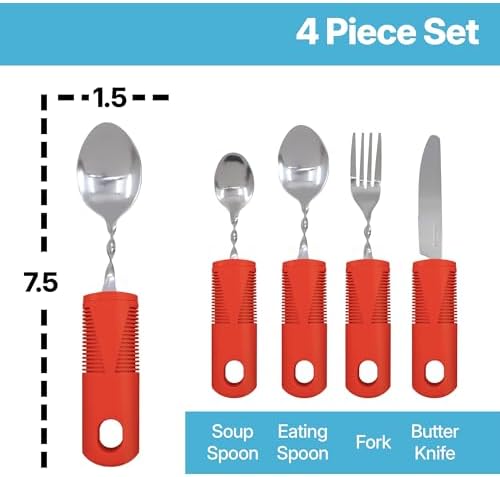 Carex Adaptive Utensils, Built Up Utensils for Adults, Silverware for Parkinsons Patients, Arthritis, Arthritic Hands